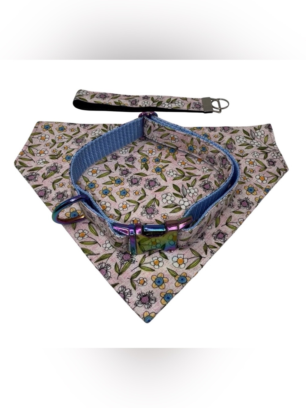 Dog Collar & Bandana Set Pink Flower Floral Print Large Handmade Heavy Duty NEW